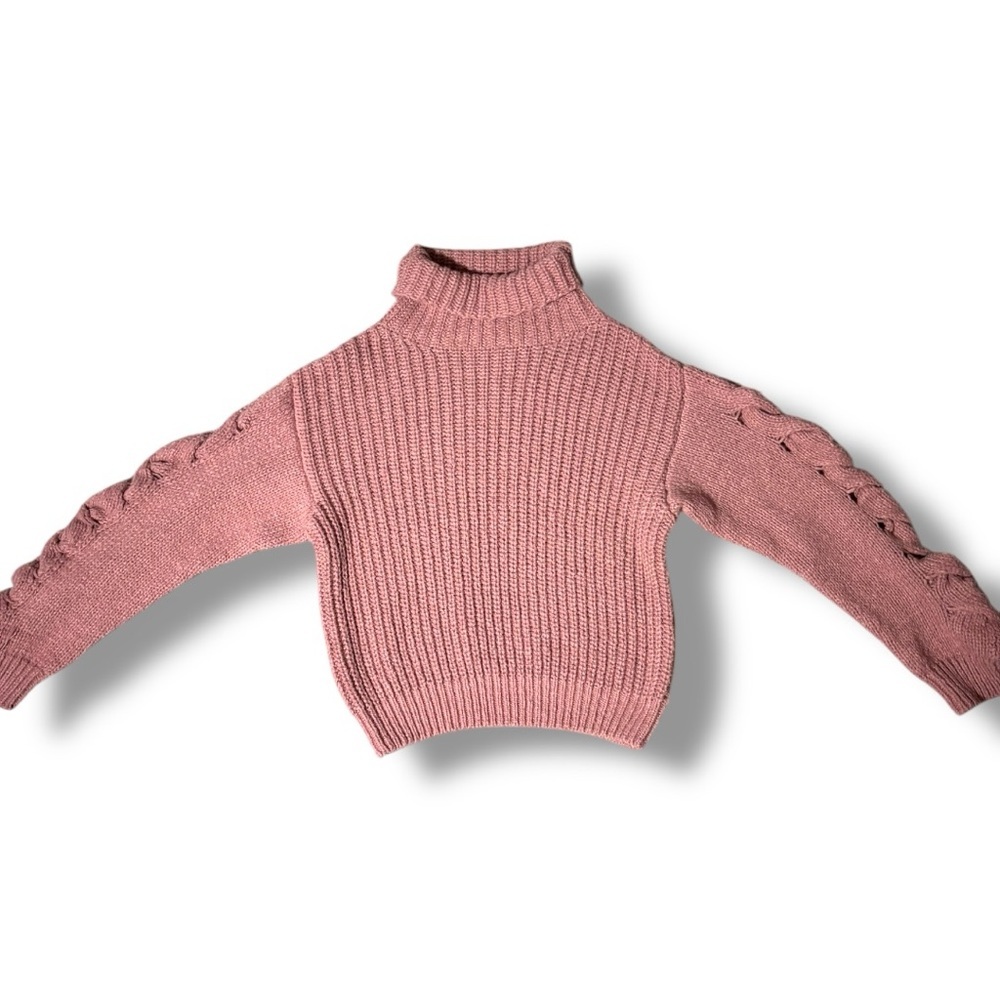 Vigoss Cozy Dusty Rose Rollover Knit Braided Sleeve Detail Turtleneck Sweater - Picture 9 of 16